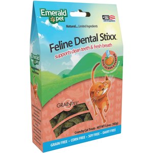 Emerald Pet Feline Dental Stixx With Salmon & Pumpkin Grain-Free Dental Cat Treats, 3.6-oz bag