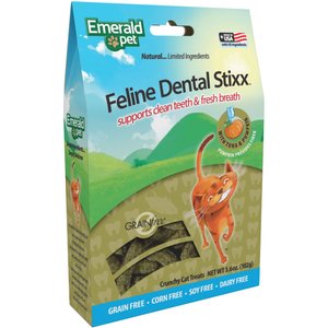 Emerald Pet Feline Dental Stixx With Tuna & Pumpkin Grain-Free Dental Cat Treats, 3.6-oz bag