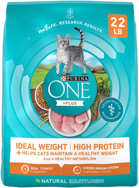 Purina ONE Ideal Weight Adult Dry Cat Food, 22-lb bag slide 1 of 11