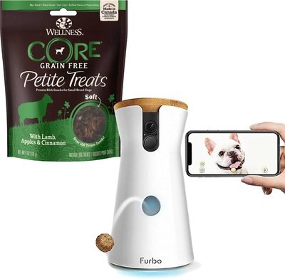 Furbo Full HD Wifi Dog Treat Dispenser & Camera + Wellness CORE Petite Treats Lamb, Apples & Cinnamon Recipe Dog Treats, slide 1 of 1