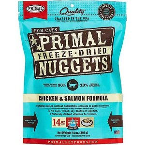Primal Chicken & Salmon Formula Nuggets Grain-Free Raw Freeze-Dried Cat Food, 14-oz bag, bundle of 2