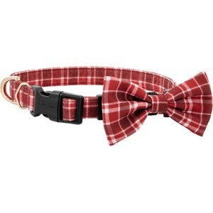 Frisco Festive Plaid Dog Collar with Removeable Plaid Bow, Red Plaid, LG - Neck: 18 - 22-in, Width: 1-in