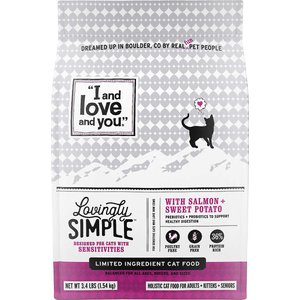 I and Love and You Lovingly Simple Limited Ingredient Diet Salmon and Sweet Potato Dry Cat Food, 3.4-lb bag, bundle of 2