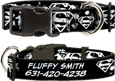 Buckle-Down DC Comics Superman Shield Splatter Personalized Dog Collar, slide 1 of 1