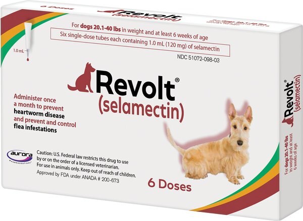Revolt Topical Solution for Dogs, 20.1-40 lbs, (Maroon Box), 6 Doses (6-mos. supply) slide 1 of 2