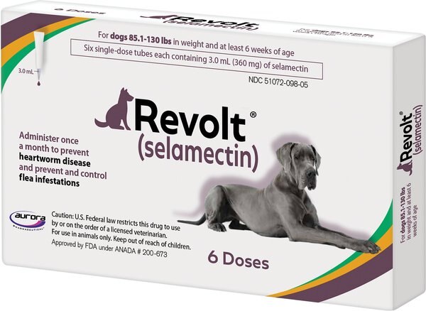 Revolt Topical Solution for Dogs, 85.1-130 lbs, (Plum Box), 6 Doses (6-mos. supply) slide 1 of 2