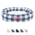 Majestic Pet Anderson Check Sherpa Personalized Bagel Cat & Dog Bed, Navy Blue, Medium