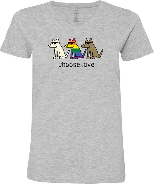 Teddy the Dog Choose Love Ladies V-Neck T-Shirt, Heather Gray, Small slide 1 of 2