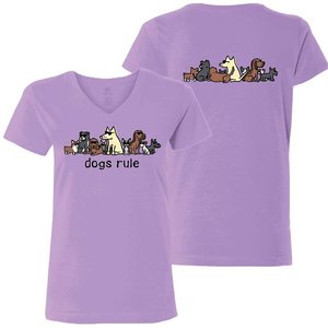 Teddy the Dog Dogs Rule Ladies V-Neck T-Shirt, Lilac, Large