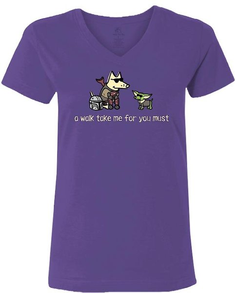 Teddy the Dog A Walk Take Me For You Must Ladies V-Neck T-Shirt, Purple, Medium slide 1 of 2