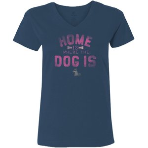 Teddy the Dog Home is Where the Dog Is Ladies V-Neck T-Shirt, Navy, Medium