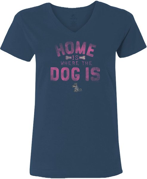 Teddy the Dog Home is Where the Dog Is Ladies V-Neck T-Shirt, Navy, Large slide 1 of 2