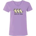 Teddy the Dog Total Sit Show Ladies V-Neck T-Shirt, Lilac, Small