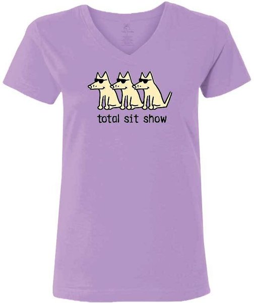 Teddy the Dog Total Sit Show Ladies V-Neck T-Shirt, Lilac, X-Large slide 1 of 2