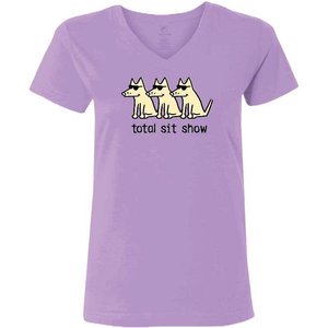 Teddy the Dog Total Sit Show Ladies V-Neck T-Shirt, Lilac, X-Large