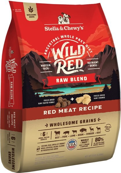 Stella & Chewy's Wild Red Raw Blend Kibble Wholesome Grains Red Meat Recipe Dry Dog Food, 21-lb bag slide 1 of 6