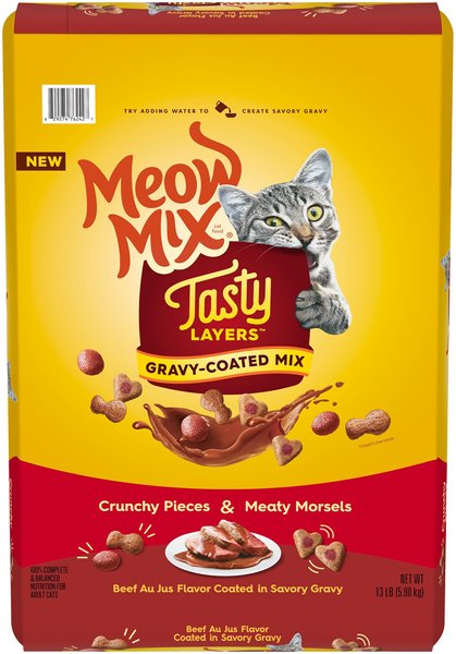 Meow Mix Tasty Layers Beef Au Jus Flavor Coated in Savory Gravy Dry Cat Food, 13-lb bag slide 1 of 7