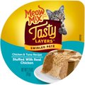 Meow Mix Tasty Layers Chicken & Tuna Recipe Stuffed with Real Chicken Swirled Paté Cat Food, 2.75-oz can, case of 12
