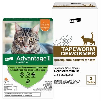 Advantage II Flea Spot Treatment, 5-9 lbs + Bayer Tapeworm Cat De-Wormer, slide 1 of 1
