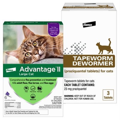 Advantage II Flea Spot Treatment, over 9 lbs + Bayer Tapeworm Cat De-Wormer, slide 1 of 1