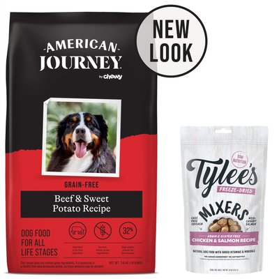 American Journey Beef & Sweet Potato Recipe Grain-Free Dry Food + Tylee's Freeze-Dried Mixers for Dogs, Chicken & Salmon Recipe, slide 1 of 1