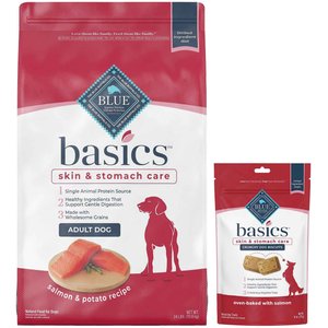 Blue Buffalo Basics Skin & Stomach Care Salmon & Potato Recipe Adult Dry Food + Biscuits Salmon & Potato Dog Treats