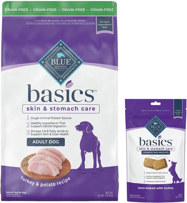 Blue Buffalo Basics Limited Ingredient Grain-Free Formula Turkey & Potato Recipe Adult Dry Food + Biscuits Turkey & Potato Dog Treats, slide 1 of 1