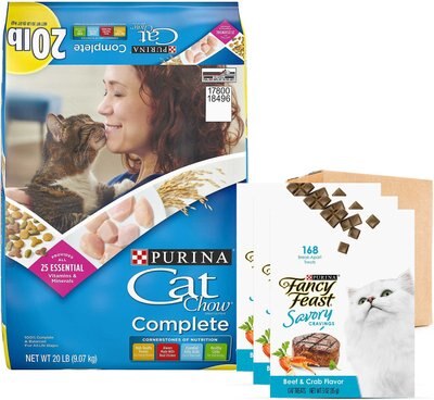 Cat Chow Complete Dry Food + Fancy Feast Savory Cravings Limited Ingredient Beef & Crab Flavor Cat Treats, slide 1 of 1
