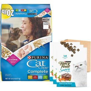 Cat Chow Complete Dry Food + Fancy Feast Savory Cravings Limited Ingredient Beef & Crab Flavor Cat Treats