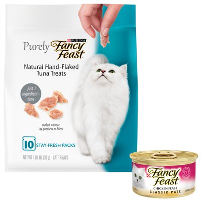 Fancy Feast Classic Chicken Feast Canned Food + Purely Natural Hand-Flaked Tuna Cat Treats, slide 1 of 1