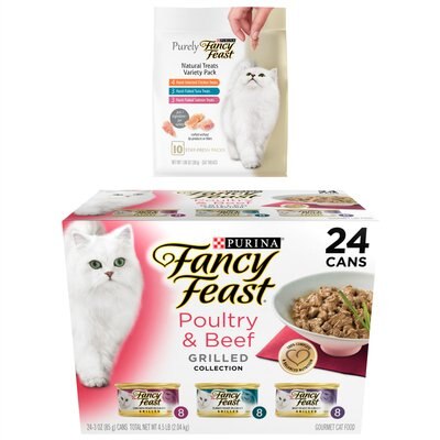 Fancy Feast Grilled Poultry & Beef Feast Canned Food + Purely Natural Treats Cat Treats, slide 1 of 1