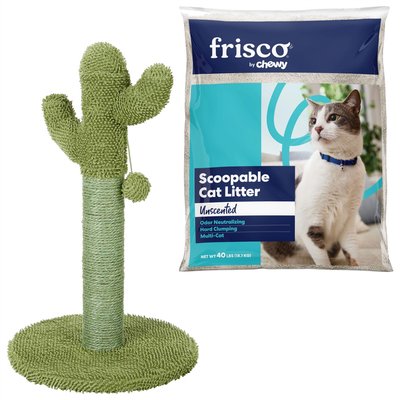 Frisco Cactus Scratching Post, 22-in + Multi-Cat Unscented Clumping Clay Cat Litter, slide 1 of 1