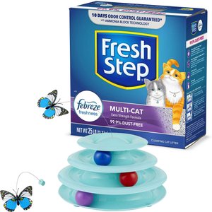 Frisco Cat Tracks Butterfly Toy + Fresh Step Multi-Cat Scented Clumping Clay Cat Litter
