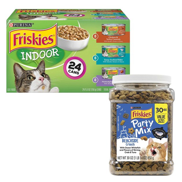 FRISKIES Indoor Canned Food + Party Mix Crunch Beachside Cat Treats