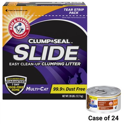 Hill's Prescription Diet k/d Kidney Care Chicken & Vegetable Stew Canned Food + Arm & Hammer Litter Slide Multi-Cat Scented Clumping Clay Cat Litter, slide 1 of 1