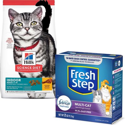 Hill's Science Diet Adult Indoor Chicken Recipe Dry Food + Fresh Step Multi-Cat Scented Clumping Clay Cat Litter, slide 1 of 1