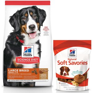 Hill's Science Diet Adult Large Breed Lamb Meal & Brown Rice Dry Food + Hill's Natural Soft Savories with Peanut Butter & Banana Dog Treats