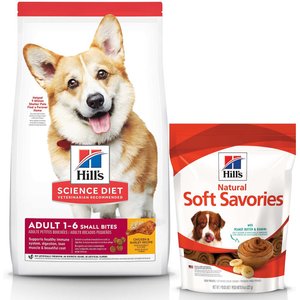 Hill's Science Diet Adult Small Bites Chicken & Barley Recipe Dry Food + Hill's Natural Soft Savories with Peanut Butter & Banana Dog Treats