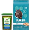Iams ProActive Health Indoor Weight & Hairball Care Dry Food, 22-lb bag + Greenies Feline Greenies Smartbites Hairball Control Tuna Flavored Cat Treats