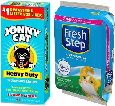 Jonny Cat Heavy Duty Jumbo Litter Box Liners, 5 count + Fresh Step Febreze Scented Non-Clumping Clay Cat Litter, slide 1 of 1