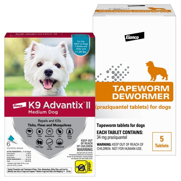 K9 Advantix II Flea & Tick Spot Treatment, 11-20 lbs + Elanco Tapeworm Dog De-Wormer slide 1 of 9