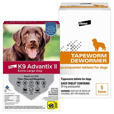K9 Advantix II Flea & Tick Spot Treatment, over 55-lbs + Elanco Tapeworm Dog De-Wormer, slide 1 of 1