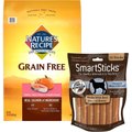 Nature's Recipe Grain-Free Salmon, Sweet Potato & Pumpkin Recipe Dry Food + SmartBones SmartSticks Peanut Butter Chews Dog Treats