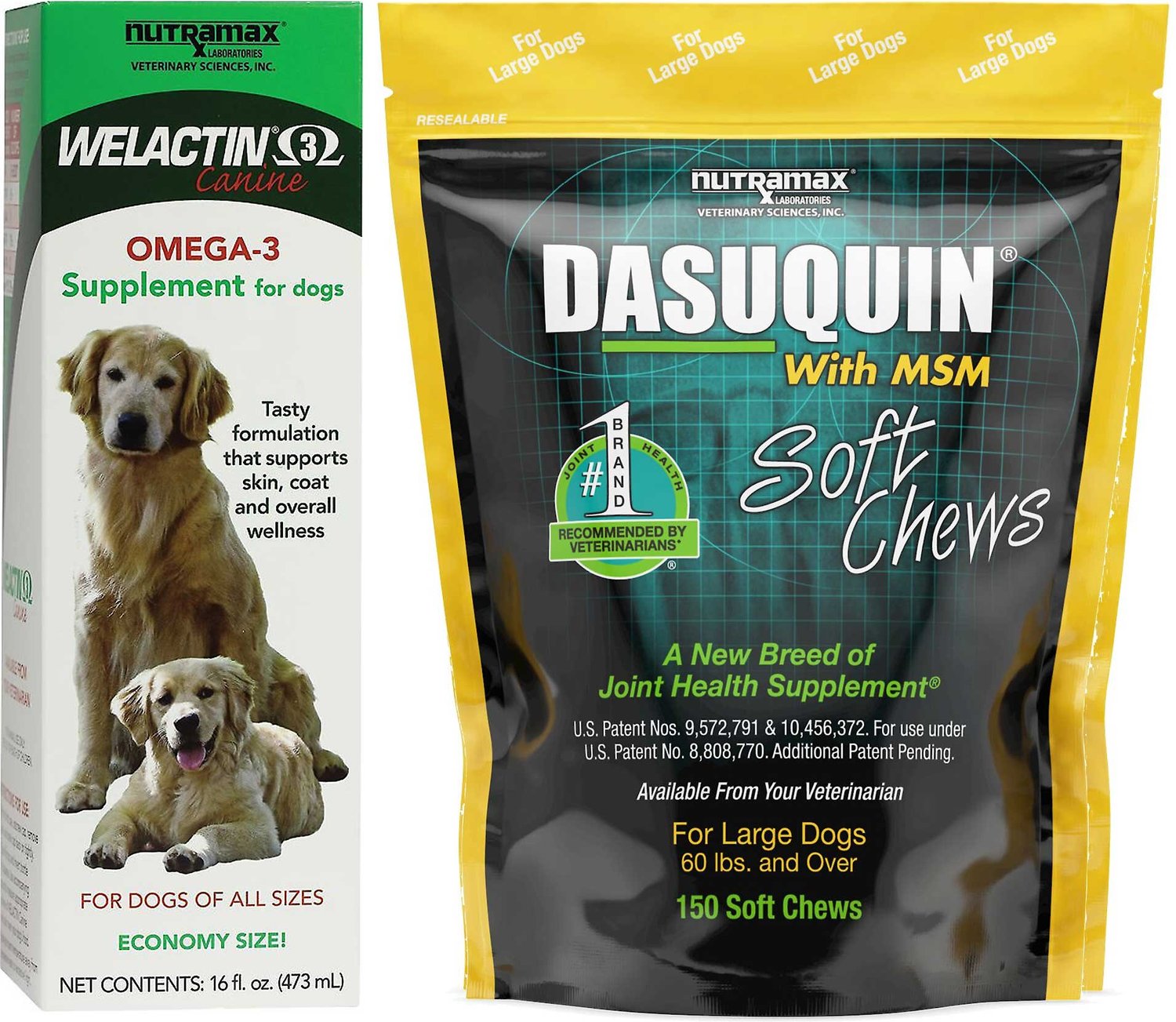NUTRAMAX Welactin Canine Omega3 Liquid + Dasuquin with MSM Soft Chews