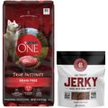 Purina ONE SmartBlend Grain-Free True Instinct with Real Beef Dry Food + Bones & Chews All Natural Grain-Free Jerky Made with Real Beef Dog Treats