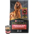 Purina Pro Plan Adult Sensitive Skin & Stomach Salmon & Rice Formula Dry, 6-lb bag + Canned Dog Food