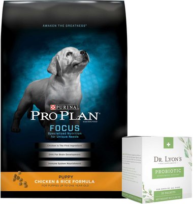 Purina Pro Plan Puppy Chicken & Rice Formula Dry Food + Dr. Lyon's Probiotic Daily Digestive Health Support Dog Supplement, slide 1 of 1