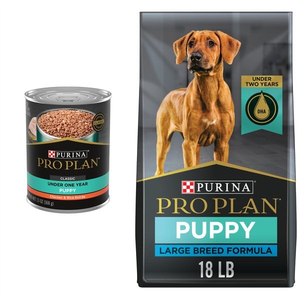 Purina Pro Plan Puppy Large Breed Chicken & Rice Formula with Probiotics Dry + Canned Dog Food, 18-lb bag slide 1 of 9