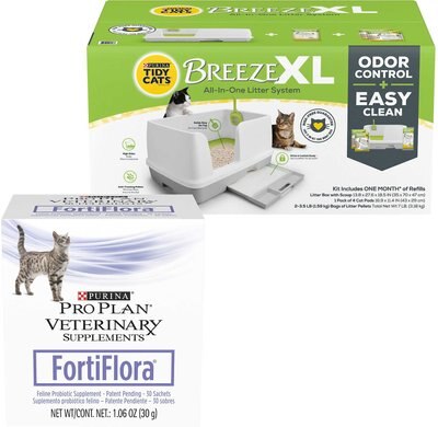 Purina Pro Plan Veterinary Diets FortiFlora Probiotic Gastrointestinal Support Supplement + Tidy Cats Breeze XL All-In-One Cat Litter Box System, slide 1 of 1