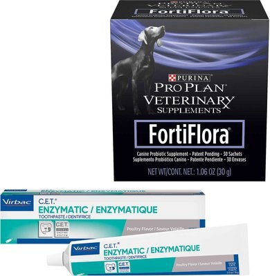 Purina Pro Plan Veterinary Diets FortiFlora Probiotic Gastrointestinal Support Supplement + Virbac C.E.T. Enzymatic Dog & Cat Poultry Flavor Toothpaste, slide 1 of 1